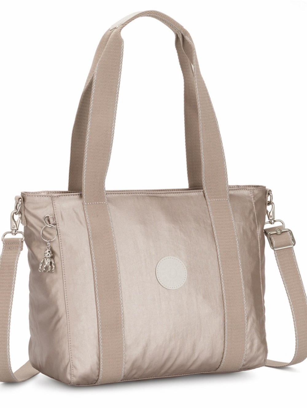 Kipling Large Asseni Tote Bag with Crossbody Strap- Metallic